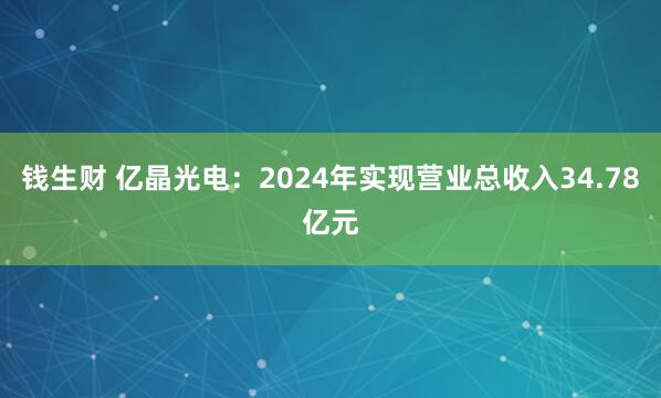 钱生财 亿晶光电:2024年实现营业总收入34.78亿元