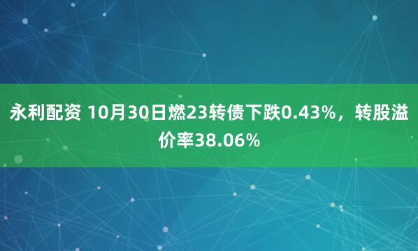 永利配资 10月30日燃23转债下跌0.43%,转股溢价率38.06%